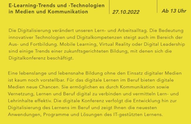 E-Learning-Trends und -Technologien in Medien und Kommunikation am 28.10.22